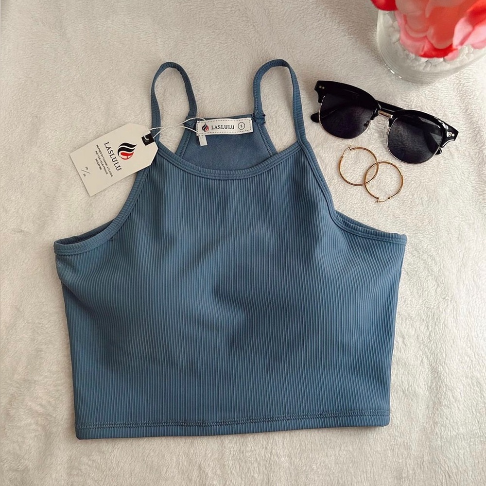 Blue workout Halter top with built in bra